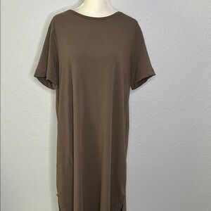 Pure Jill Pima Cotton Blend Short Sleeve T-shirt Dress Brown XLP